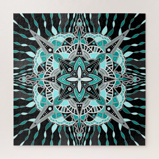 Blauwgroen en Turquoise Mandala Abstracte bemiddel Legpuzzel (Verticaal)