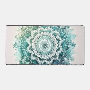 Blauwgroen en Turquoise Mandala Bureaumat