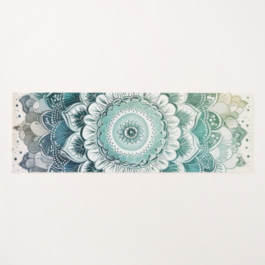 Blauwgroen en Turquoise Mandala Yogamat (Voorkant (horizontaal))