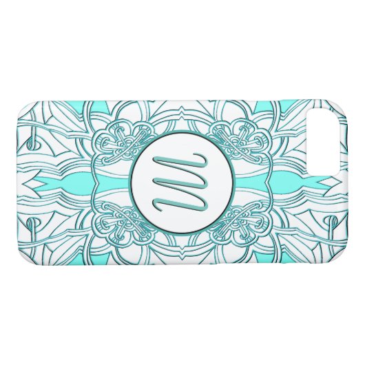 Blauwgroen en Turquoise Monogrammed Case-Mate iPhone Case (Achterkant (Horizontaal))