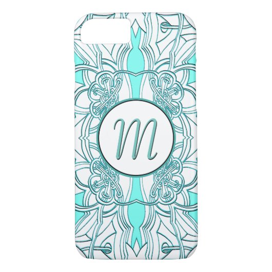 Blauwgroen en Turquoise Monogrammed Case-Mate iPhone Case (Achterkant)