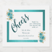 Blauwgroen en Turquoise Roos Elegant Bruiloft Spar Sparkling Wijnetiket (Enkel label)