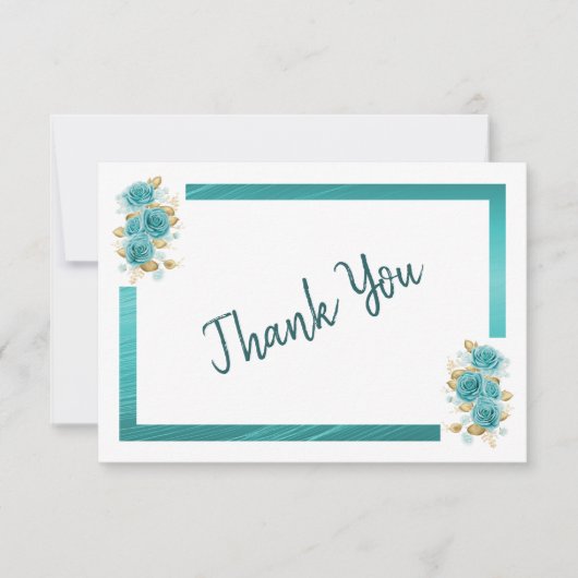 Blauwgroen en Turquoise Roos Elegant Hartelijk dan Bedankkaart (Voorkant)