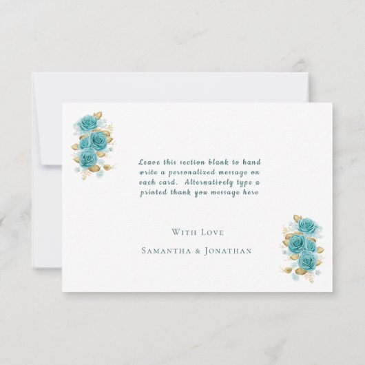 Blauwgroen en Turquoise Roos Elegant Hartelijk dan Bedankkaart (Achterkant)