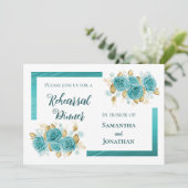 Blauwgroen en Turquoise Roos Elegant Rehearsal Din Kaart (Staand voorkant)