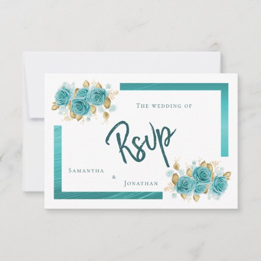 Blauwgroen en Turquoise Roos Elegant RSVP-kaart RSVP Kaartje (Voorkant)