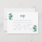 Blauwgroen en Turquoise Roos Elegant RSVP-kaart RSVP Kaartje (Achterkant)