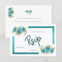 Blauwgroen en Turquoise Roos Elegant RSVP-kaart