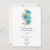 Blauwgroen en Turquoise Roos Elegant Save the Date (Achterkant)