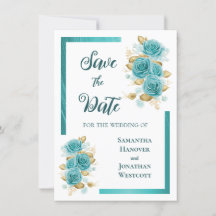 Blauwgroen en Turquoise Roos Elegant Save the Date