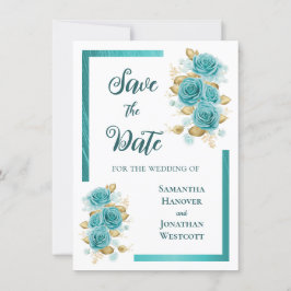 Blauwgroen en Turquoise Roos Elegant Save the Date