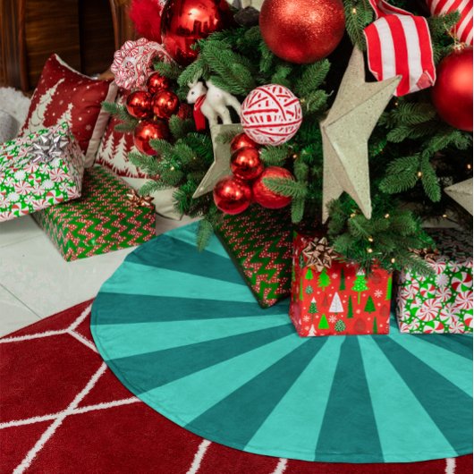 Blauwgroen en turquoise Starburst Stripes Kerstboom Rok