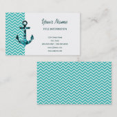 Blauwgroen en Turquouise Chevron Nautical Anchor Visitekaartje (Voorkant / Achterkant)