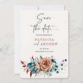 Blauwgroen en verbrande Oranje bruiloft Save the D Kaart (Voorkant)