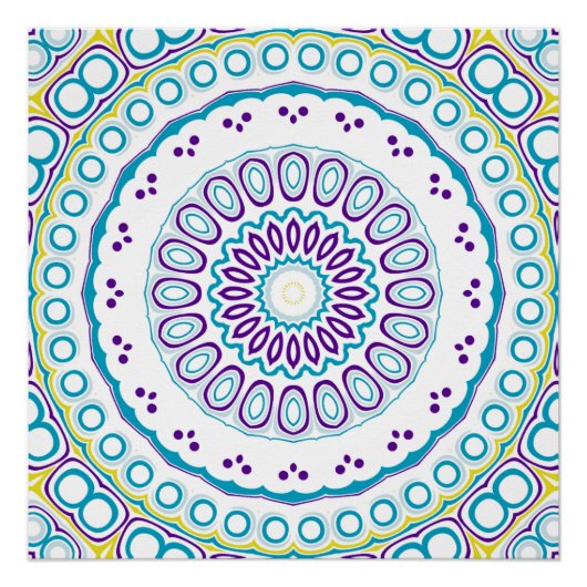 Blauwgroen en violet mandala patroon perfect poster (Voorkant)