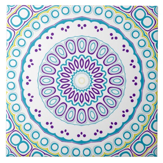 Blauwgroen en violet mandala patroon tegeltje (Voorkant)