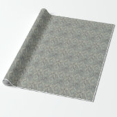 Blauwgroen en Warm Beige Damask Cadeaupapier (Uitgerold)