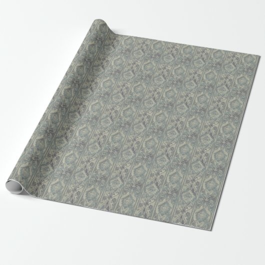 Blauwgroen en Warm Beige Damask Cadeaupapier (Uitgerold)