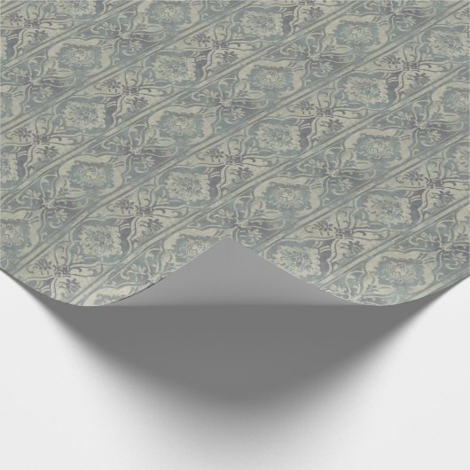 Blauwgroen en Warm Beige Damask Cadeaupapier (Hoek)