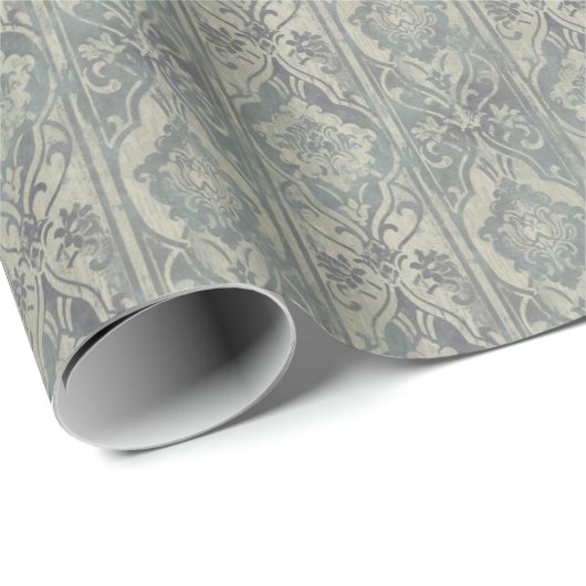 Blauwgroen en Warm Beige Damask Cadeaupapier (Rol Hoek)