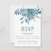 Blauwgroen en waterblauwe bloemen en bladeren brui RSVP kaartje (Voorkant)