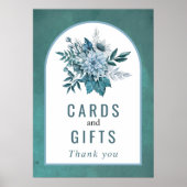 Blauwgroen en waterblauwe bloemen en naaldhout poster (Voorkant)