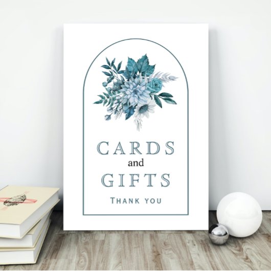 Blauwgroen en waterblauwe bloemen en naaldhout poster