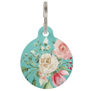 Blauwgroen en waterverf floraal huisdierpenning