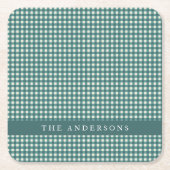 Blauwgroen en White Gingham Pset Persoonlijk Kartonnen Onderzetters (Voorkant)