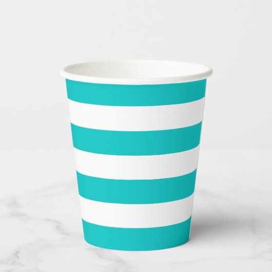 Blauwgroen en White Stripe Papieren beker (Achterkant)