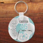 Blauwgroen en wit aanpassen Voetbal ⚽ 💖 Sleutelhanger (Voorkant)