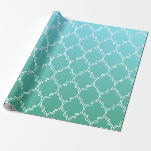 Blauwgroen en wit Abstract geometrisch patroon Cadeaupapier (Uitgerold)