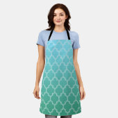 Blauwgroen en wit Abstract geometrisch patroon Schort (Gedragen)