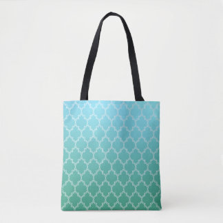 Blauwgroen en wit Abstract geometrisch patroon Tote Bag