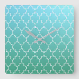 Blauwgroen en wit Abstract geometrisch patroon Vierkante Klok