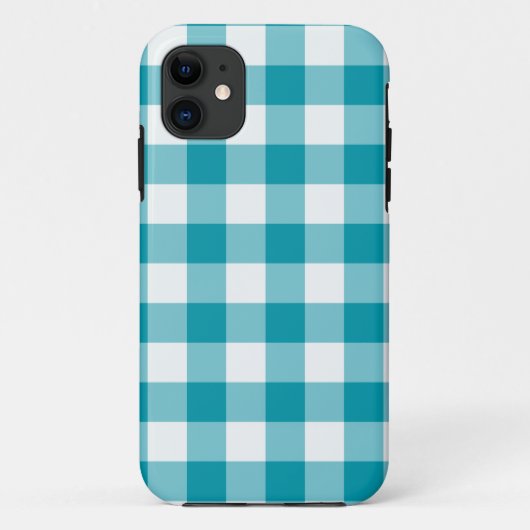 Blauwgroen en wit Check Gingham Pattern Case-Mate iPhone Case (Achterkant)
