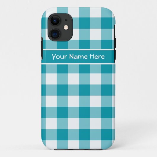 Blauwgroen en wit Check Gingham Pattern Case-Mate iPhone Case (Achterkant)