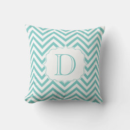 Blauwgroen en wit Chevron Pattern Monogram Kussen