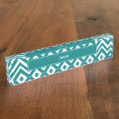 Blauwgroen en wit Chevron Pattern Naambordje (Zijkant)
