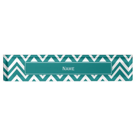 Blauwgroen en wit Chevron Pattern Naambordje (Voorkant)