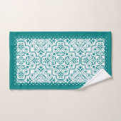 Blauwgroen en wit demaspatroon, gescallopeerde ran bad handdoek (Handdoek)