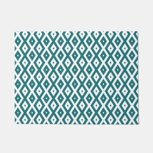 Blauwgroen en wit diamantpatroon deurmat (Voorkant)