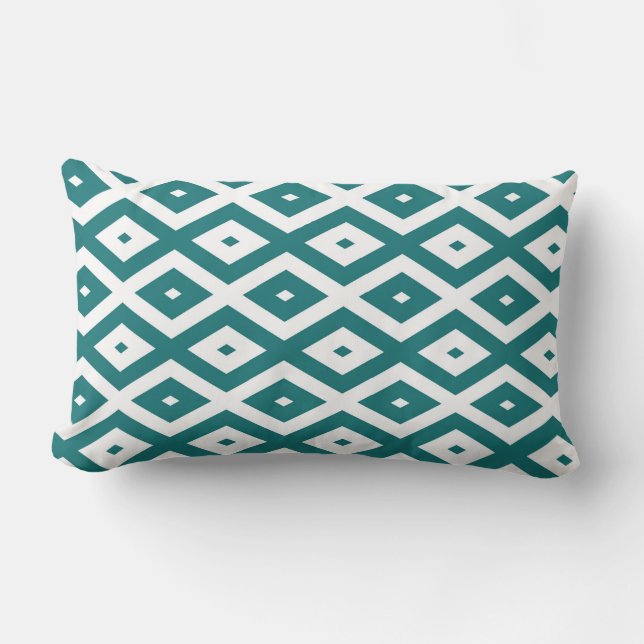 Blauwgroen en wit diamantpatroon kussen (Voorkant)