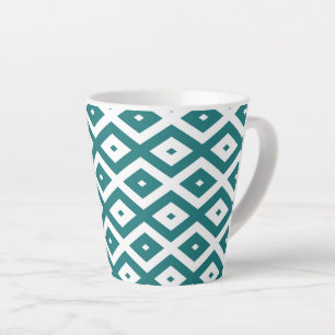 Blauwgroen en wit diamantpatroon latte mok