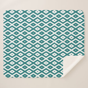 Blauwgroen en wit diamantpatroon sherpa deken