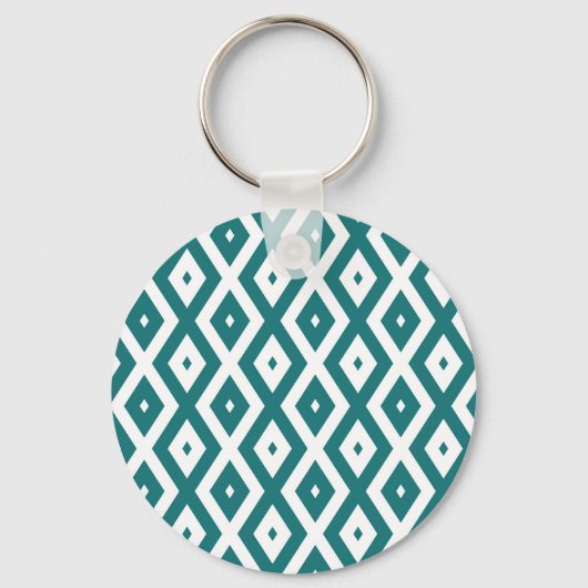 Blauwgroen en wit diamantpatroon sleutelhanger (Voorkant)