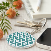 Blauwgroen en wit diamantpatroon sleutelhanger (Voorkant Rechts)