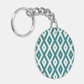 Blauwgroen en wit diamantpatroon sleutelhanger (Voorkant Links)
