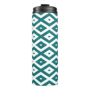 Blauwgroen en wit diamantpatroon thermosbeker
