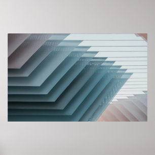 Blauwgroen en wit digitaal behang poster